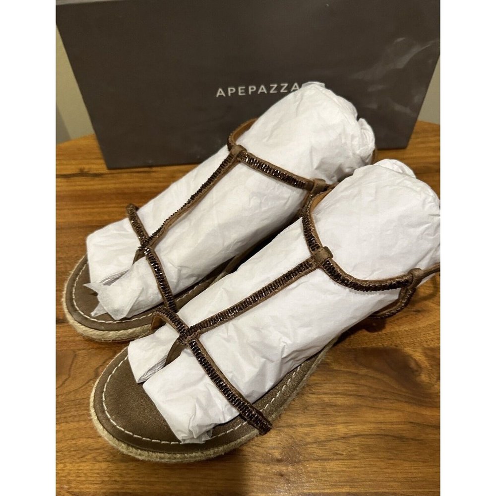 APEPAZZA 'Mauritius' Bronze Satin Sandals, Size EU 40, Brand New in Box